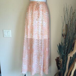 Worthington Peach Sheer Midi Skirt Coral Pebble Print Chiffon Skirt Size Medium